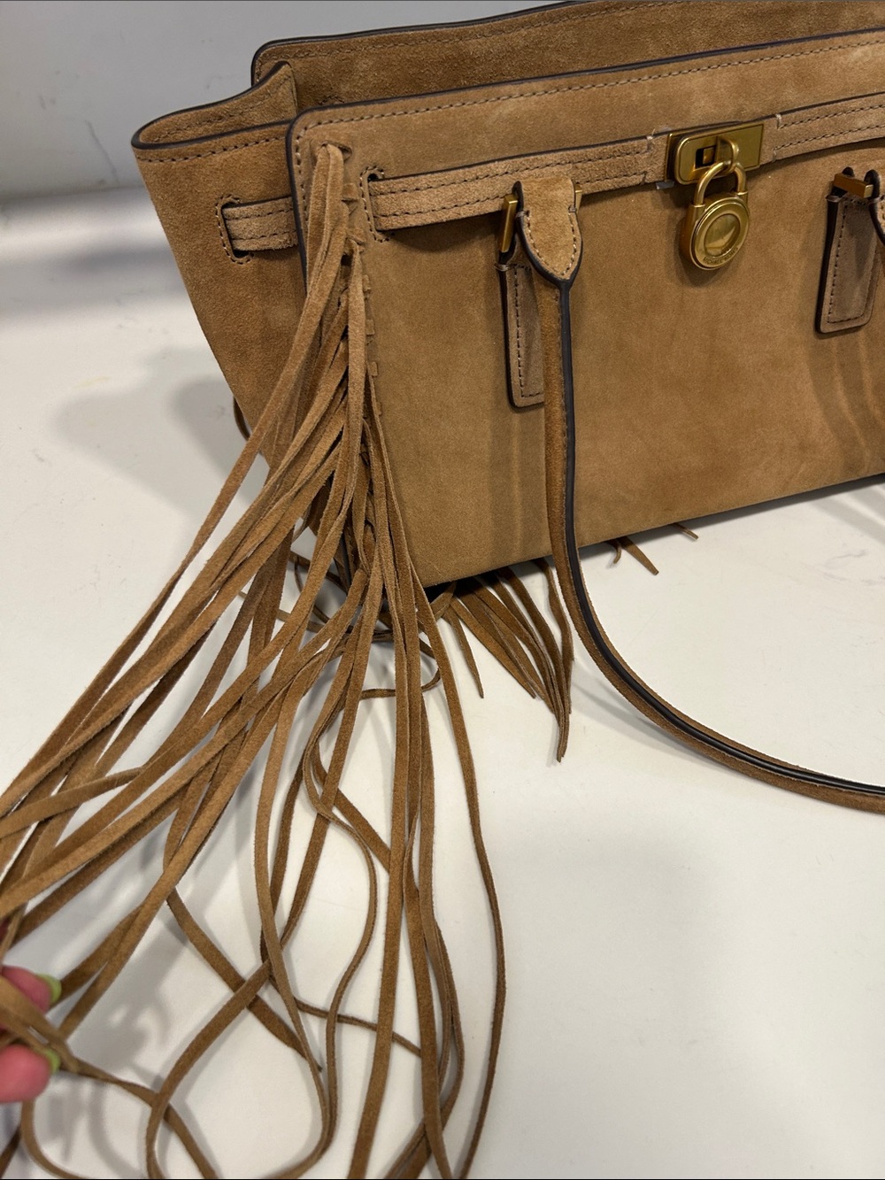OBO Fringe Suede Shoulder Bag in TanMK - Picture 2 of 12